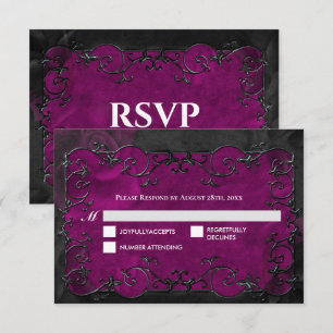 Dark purple Gothic Halloween Wedding RSVP Card