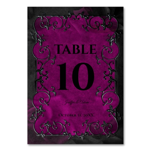 Dark Purple Gothic Halloween Wedding Table Number (Front)