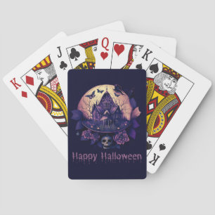 Dark Purple Gothic Haunted House Happy Halloween Playing Cards