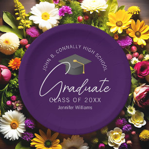 Dark Purple Graduate Personalized Graduation Party Paper Plate