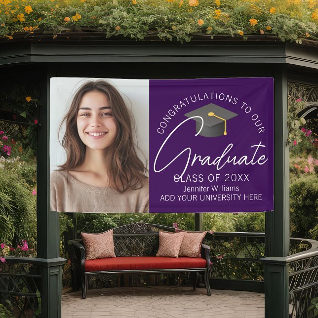 Dark Purple Graduate Photo 2025 Graduation Party Banner (Creator Uploaded)