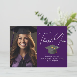 Dark Purple Graduate Photo Personalized Graduation Thank You Card