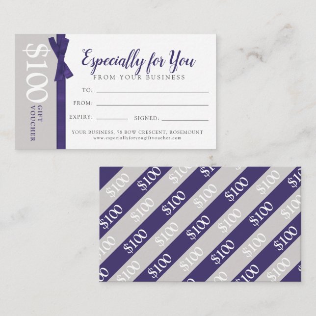 Dark purple grey business $100 gift voucher card (Front/Back)
