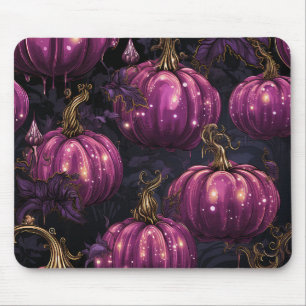 DARK PURPLE HALLOWEEN PUMPKINS WITH GOLD ORNAMENTS MOUSE PAD