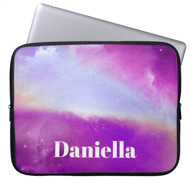 Dark Purple Holographic Sky with Custom Name Laptop Sleeve (Front)