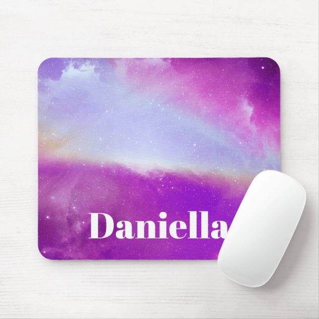 Dark Purple Holographic Sky with Custom Name Mouse Pad (With Mouse)
