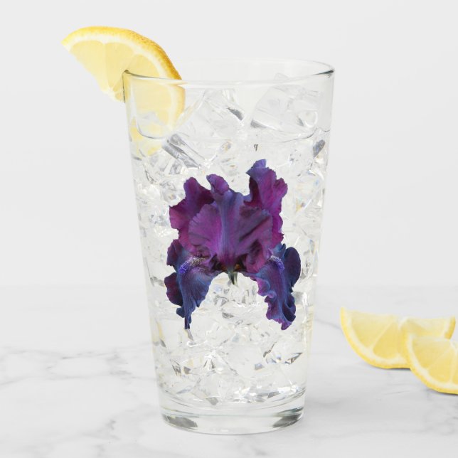 Dark Purple Iris Bloom Floral Glass (Front Ice)