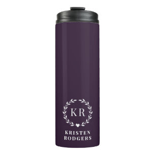 Dark Purple Laurel Wreath Crest Monogram Thermal Tumbler