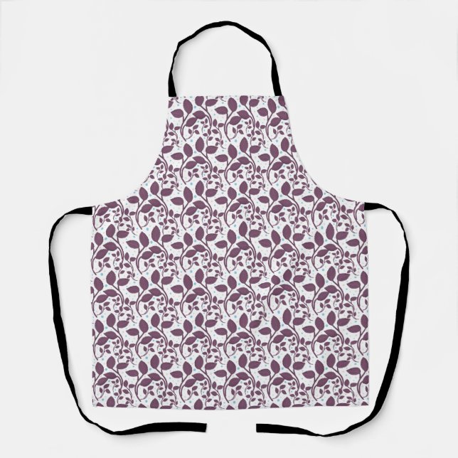 Dark Purple Leaf Pattern, Elegant Botanical Print, Apron (Front)
