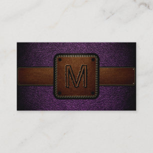 Dark Purple Leather Look Brown Monogram Business Card