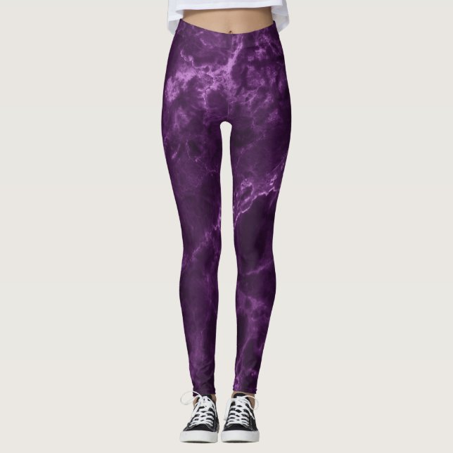 Dark purple marble: luxurious texture. leggings (Front)