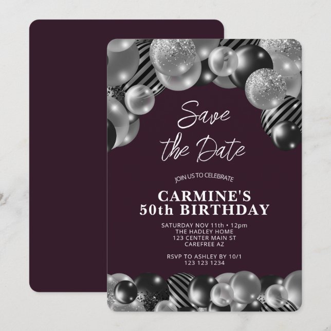 Dark Purple Men's 50th Birthday Invitation (Front/Back)