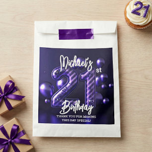 Dark Purple Metallic Balloons 21st Birthday Party Favour Bag