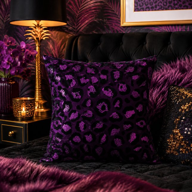 Dark Purple Metallic Leopard Print Animal Pattern Cushion (Creator Uploaded)