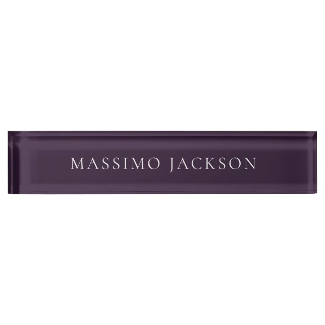 Dark Purple Minimalist Plain Modern  Nameplate (Front)