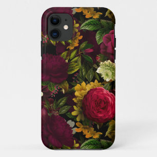 Dark Purple Moody Florals Antique Flower Black iPhone 11 Case