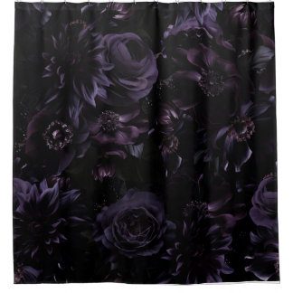 Dark Purple Moody Gothic Peonies Florals Night  Shower Curtain