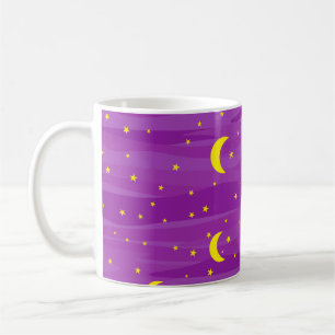 Dark Purple Night Sky - Stars and Moon Pattern Coffee Mug