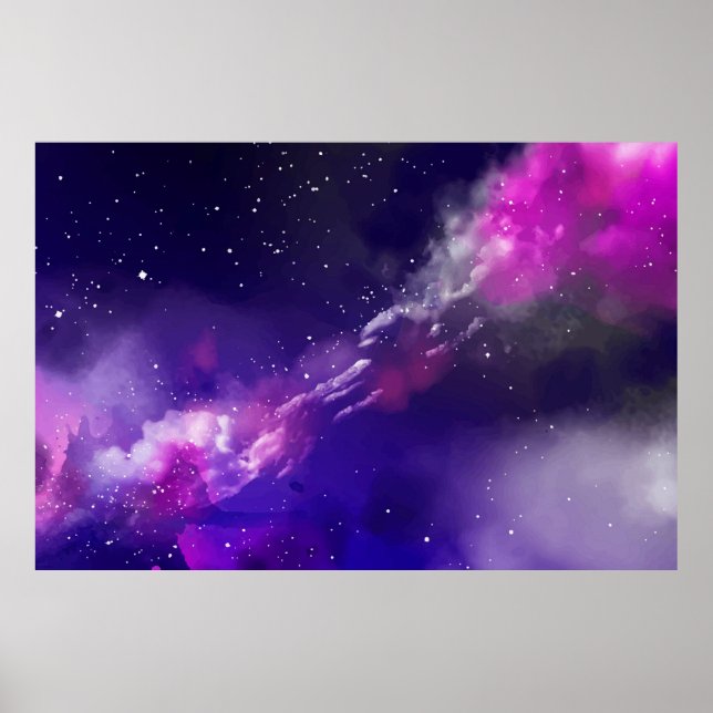 Dark Purple Night Sky, Violet Clouds, Stars Poster (Front)