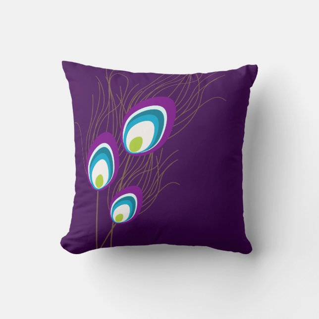 Dark Purple Peacock Feathers Cushion (Front)