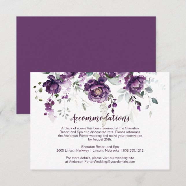 Dark Purple Peonies Downloadable Enclosure Card (Front/Back)