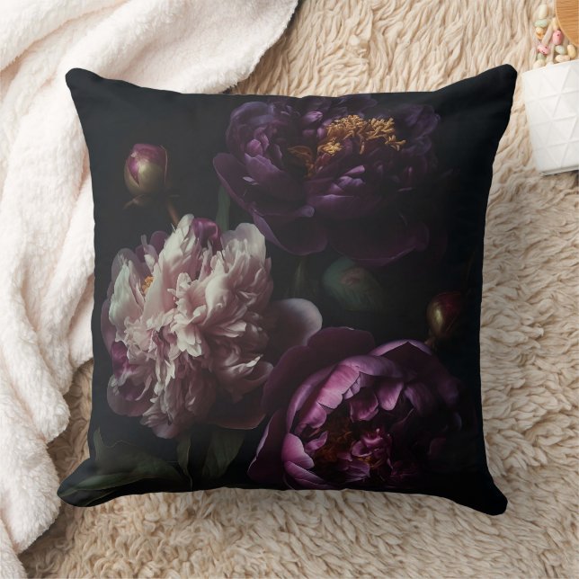 Dark Purple Peonies Flower Bouquet Oil Painting Cushion (Blanket)