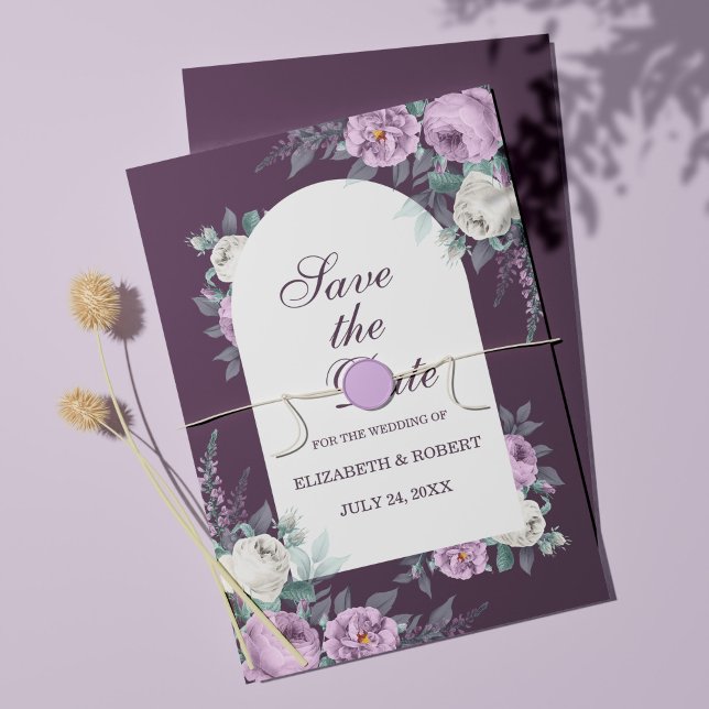 Dark Purple Peonies Save The Date Card (Creator Uploaded)