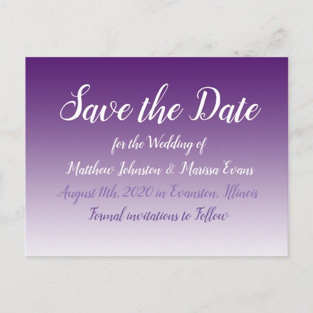 Dark Purple Personalised Save the Date Postcard (Front)