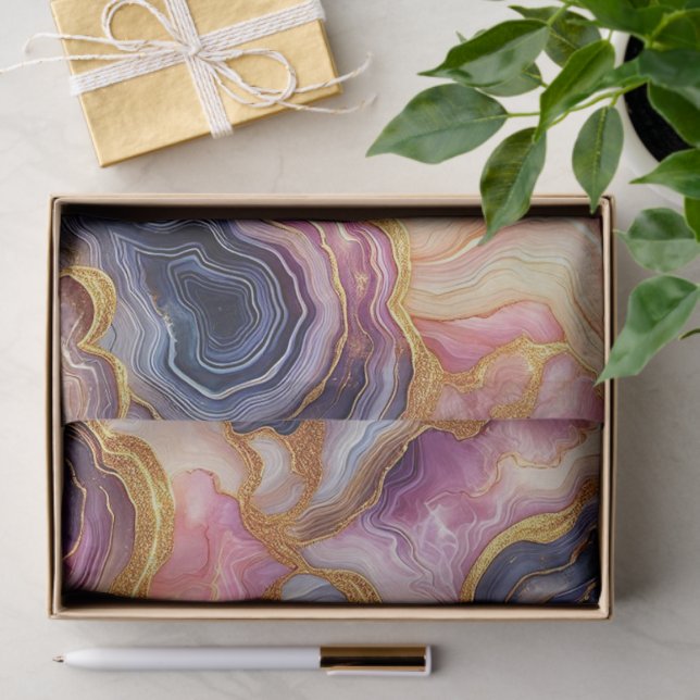 Dark Purple Pink Gold Marble Tissue Paper (Gift)