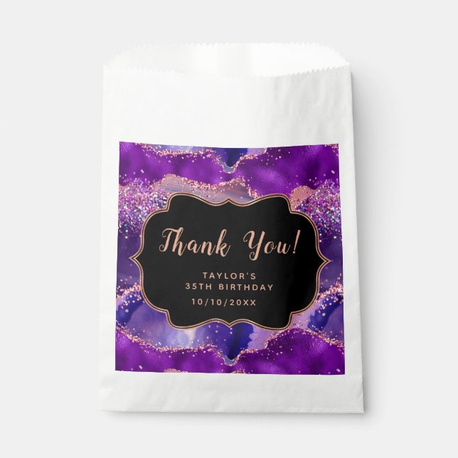 Dark Purple Pink Sequins Agate Birthday Thank You Favour Bag (Front)