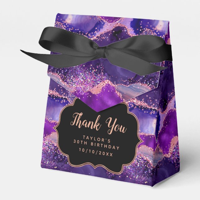 Dark Purple Pink Sequins Agate Birthday Thank You Favour Box (Front Side)