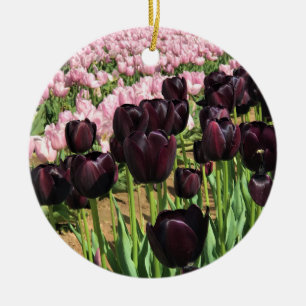 Dark Purple & Pink Tulips Ceramic Ornament