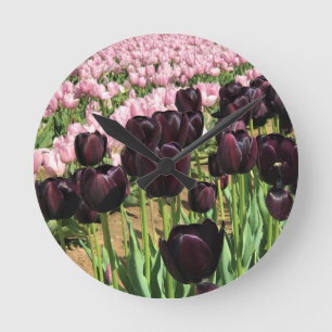 Dark Purple & Pink Tulips Round Clock