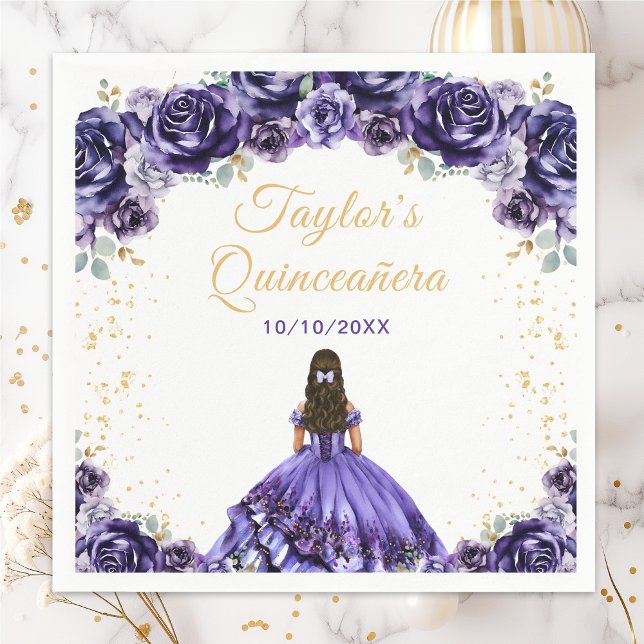 Dark Purple Princess Floral Quinceañera Napkin (Creator Uploaded)