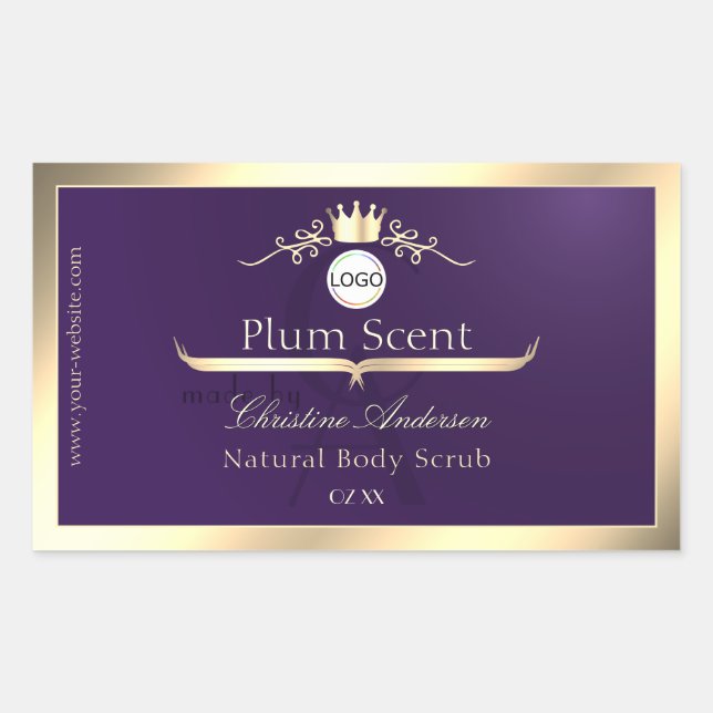 Dark Purple Product Label Gold Frame Logo Monogram (Front)