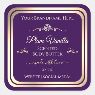 Dark Purple Product Label Gold Frame Vintage Rose