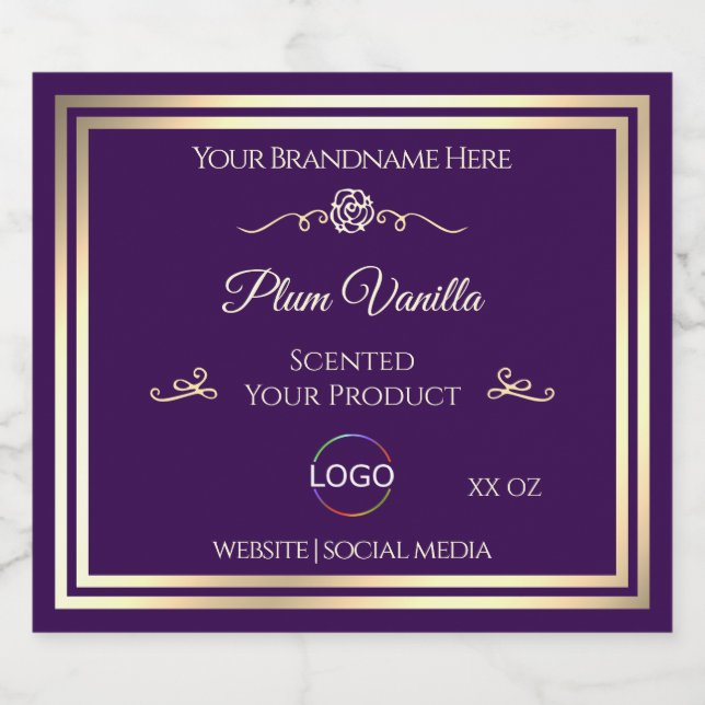 Dark Purple Product Label Gold Frame with Logo (Single Label)