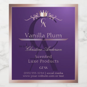 Dark Purple Product Label Rose Gold Frame Monogram