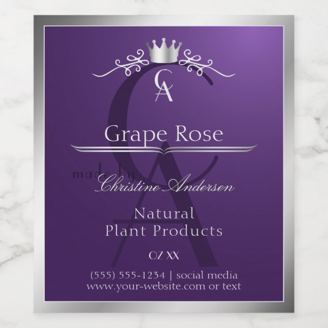 Dark Purple Product Label Silver Frame Monogram (Single Label)