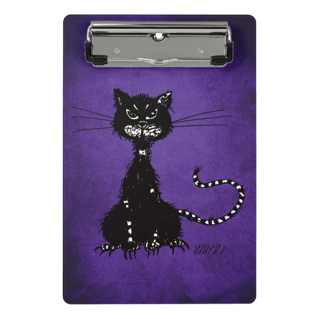 Dark Purple Ragged Evil Black Cat Mini Clipboard (Front)