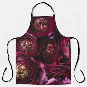 Dark Purple Ranunculus, Blossoming Close-Up. Apron