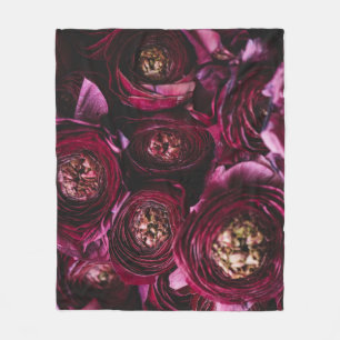 Dark Purple Ranunculus, Blossoming Close-Up. Fleece Blanket