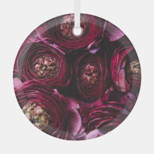 Dark Purple Ranunculus, Blossoming Close-Up. Glass Tree Decoration