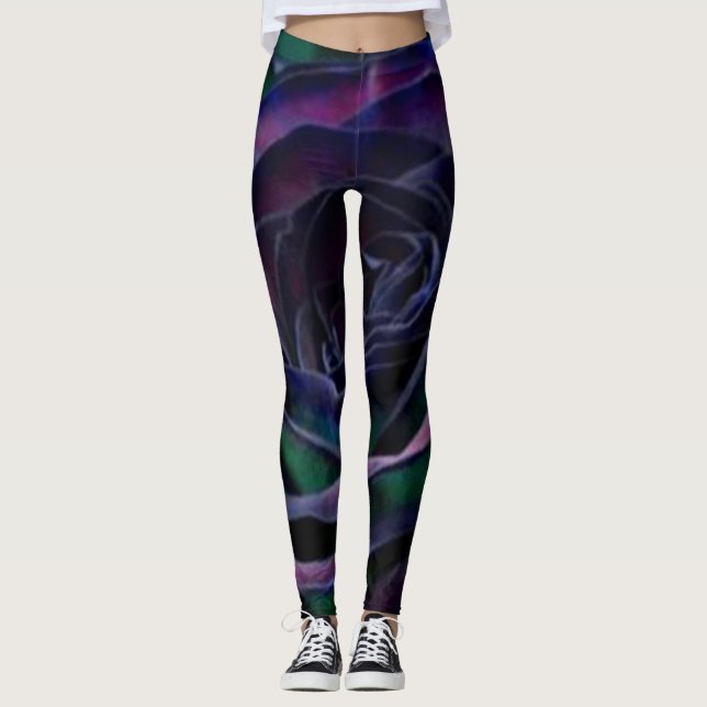 Dark Purple Rose Design Leggings (Front)