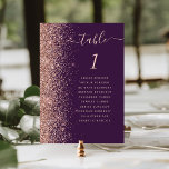 Dark Purple Rose Gold Glitter Wedding Table Number<br><div class="desc">The left-hand edge of this elegant modern wedding table number card features a rose gold faux glitter border. The word "table" appears in rose pink whimsical handwriting script on a dark purple background. Add the names of your guests who are assigned to each table.</div>