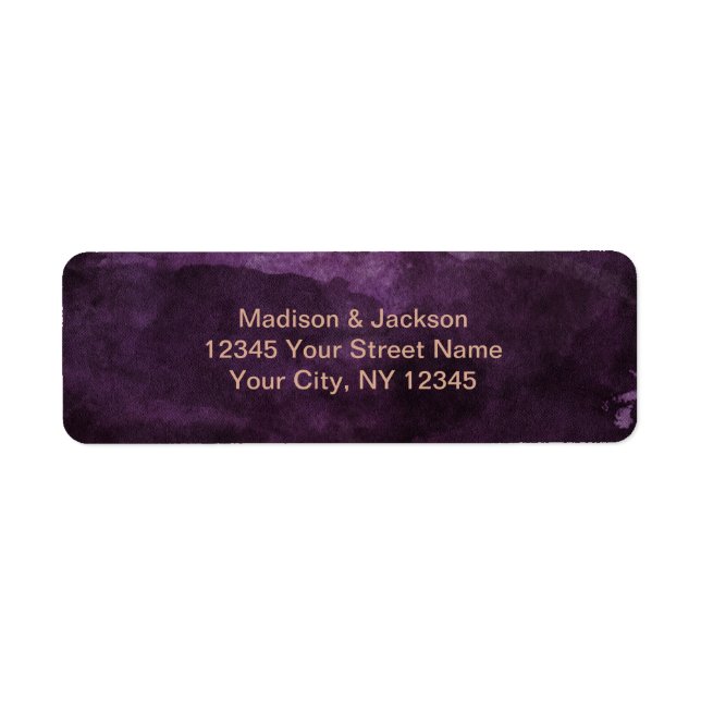 Dark Purple Rose Gold Wedding Return Address Label (Front)