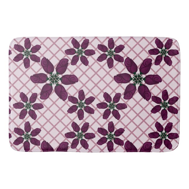 Dark Purple Rose Pattern — Elegant Plum Flora Bath Mat (Front)