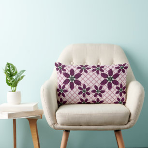 Dark Purple Rose Pattern — Elegant Plum Flora Lumbar Cushion