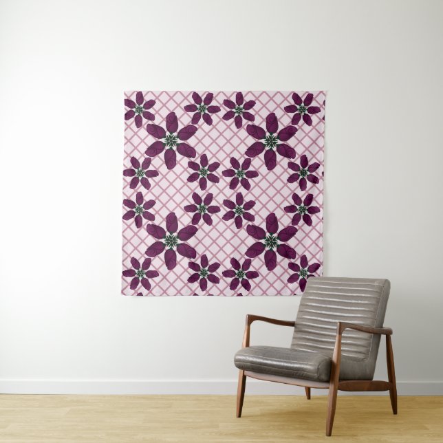 Dark Purple Rose Pattern — Elegant Plum Flora Tapestry (In Situ)