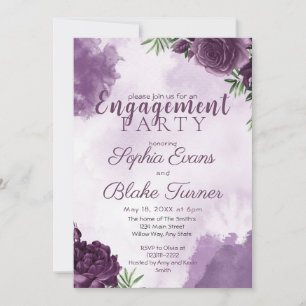 Dark Purple Roses Floral Gothic Engagement Party Invitation